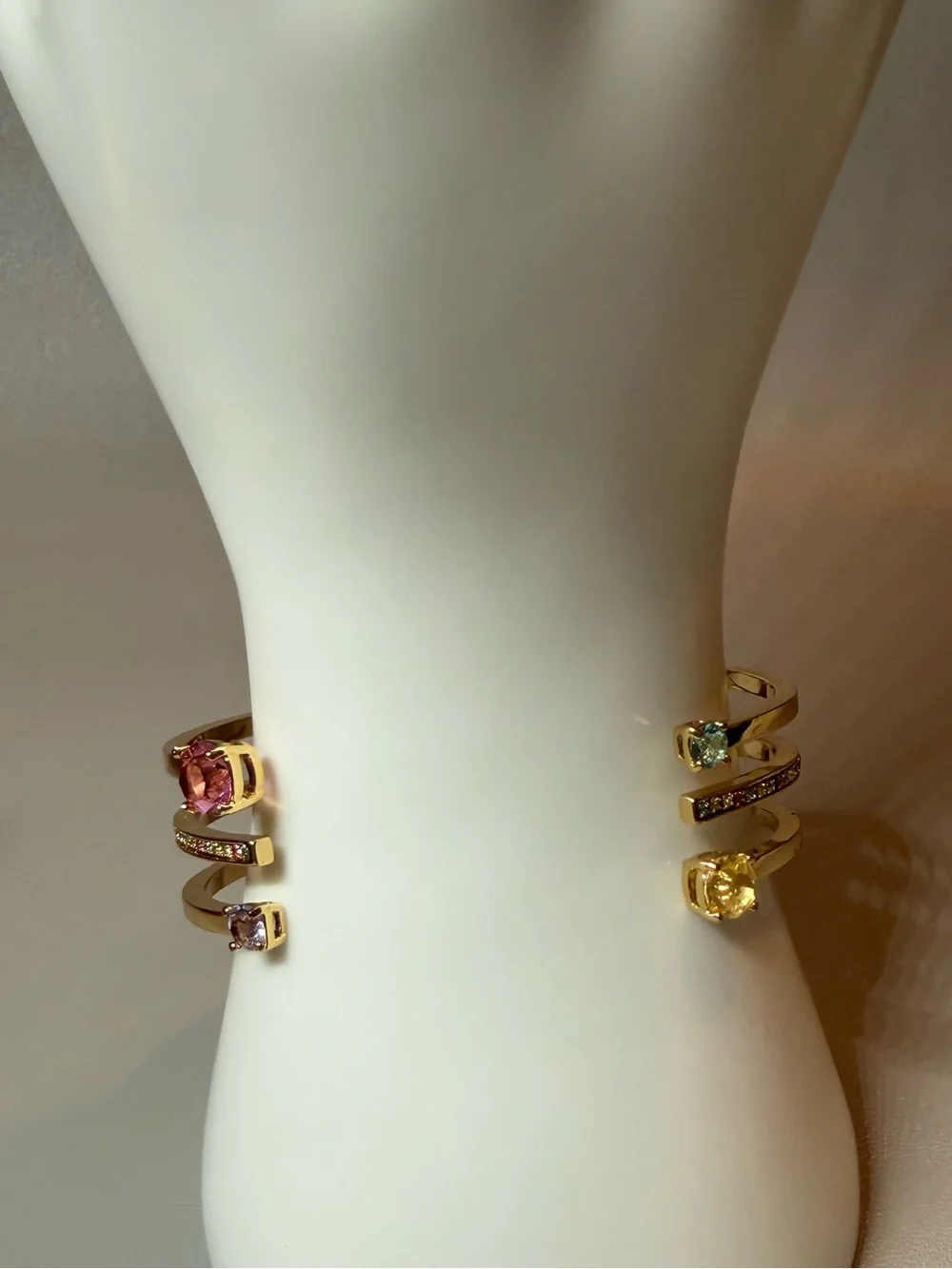 kate spade Gold Triple Bangle Bracelet with Purple and Red Boxes - Picture 2 of 5